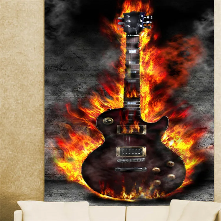 Custom Any Size Mural Wallpaper HD Personality Flame Guitar Photo Wall Covering KTV Bar Cafe Hotel Creative Entrance Decor Mural