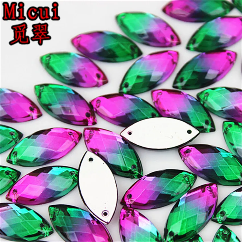 Micui 30Pcs 9*20mm Double Color Horse Eye Acrylic Rhinestones Crystal Stones Flatback Gems For Clothes Dress Sew On MC476