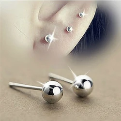 Unisex Pure 925 Sterling Silver 3mm / 4mm /5mm / 6mm Small Ball Anti-allergic Piercing Stud Earrings Fine Costume Jewelry Bijoux