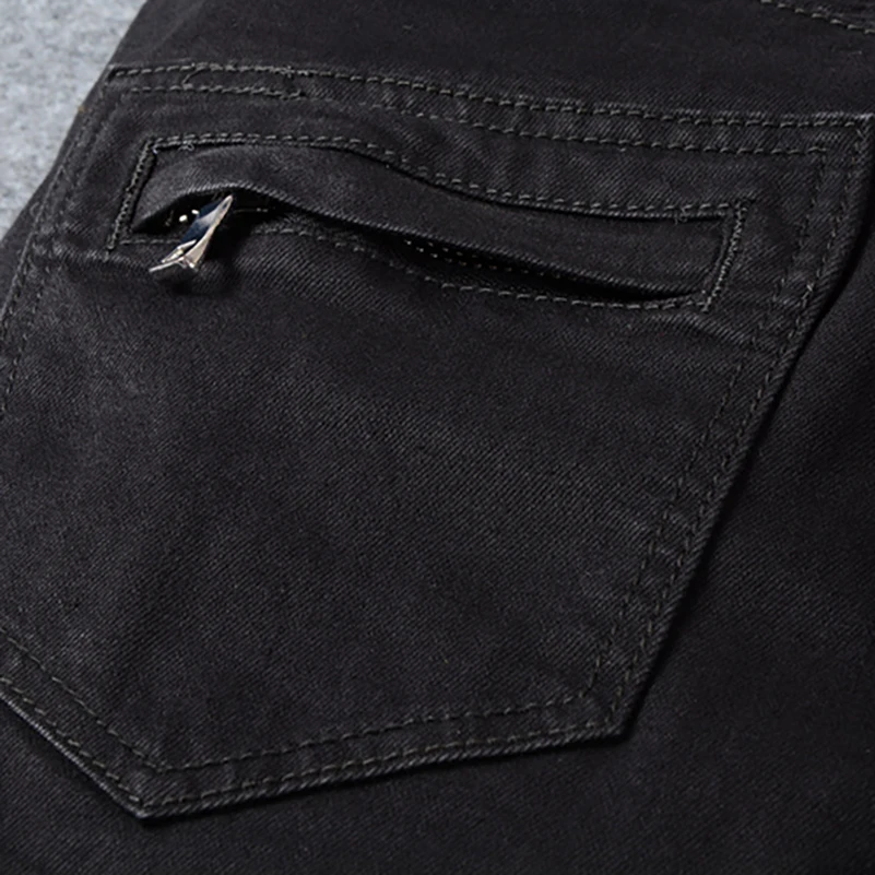 Sokotoo Men\'s big size black biker jeans for moto Casual classic stretch denim pants Long trousers