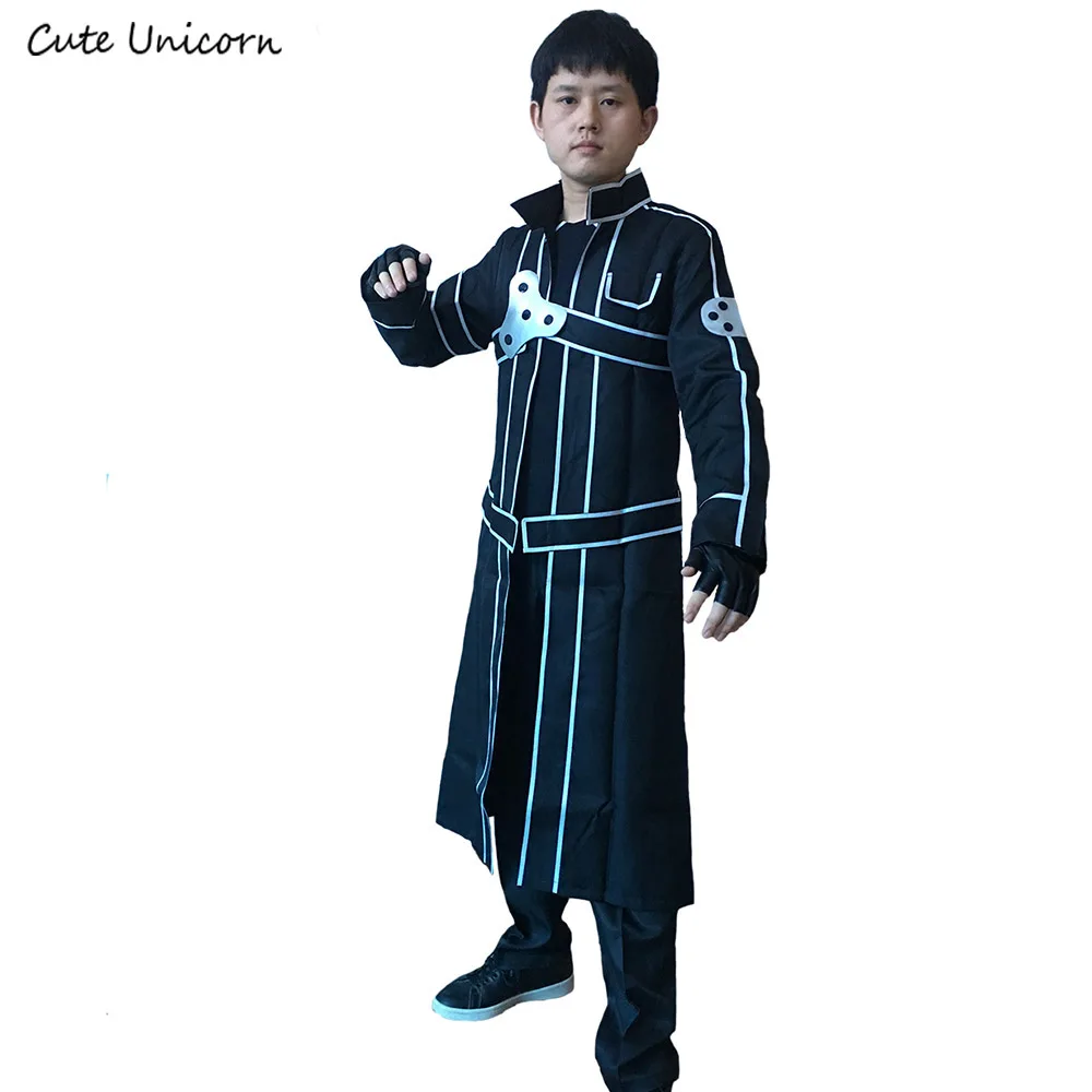 Sword Art Online Kirito Cosplay Costume men's Uniform boys clothes Halloween costumes for men kids Jacket+Shirt+Pants+Belt