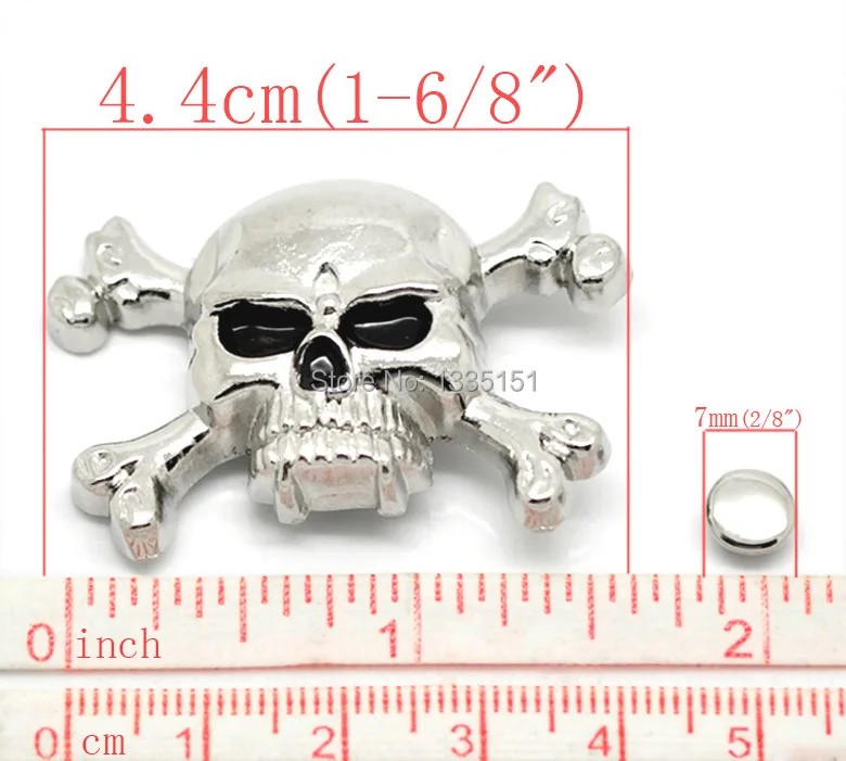 Free shipping -10 Sets Antique Silver Skull Crossbone Rivet Studs Spots 4.4cmx2.9cm 7mm Bag Leather Clothes J1785