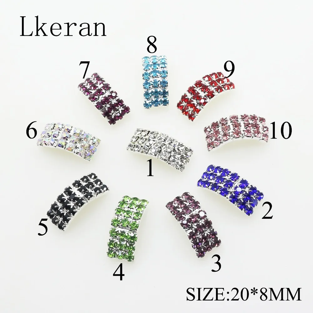 New 10Pcs/set 20mm*8mm Arched Rhinestone Buckles Diamond Buttons Plated silver Square Invited to the Wedding Ribbon Slider