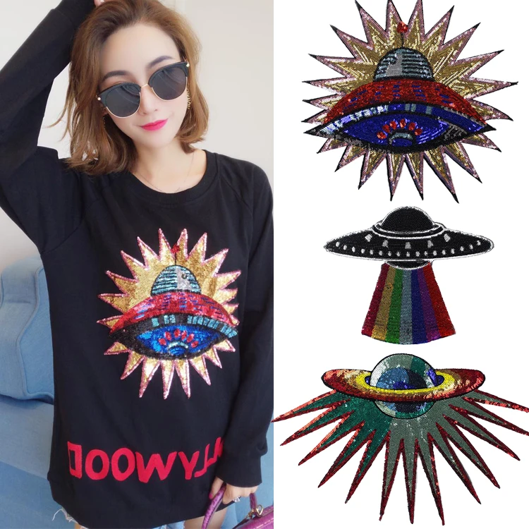 UFO cekiny naszywka tekstylia odzież duża moda nowe naszywki naklejki ohyes koralik haftowane litery naszywka