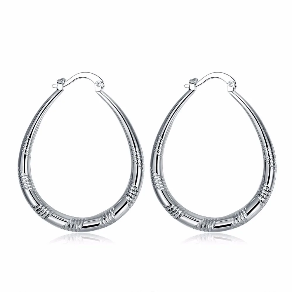 

Lekani 925 stamp silver color Women's U Shape Big Hoop Earrings Fine Jewelry Woman Earrings Retro Style