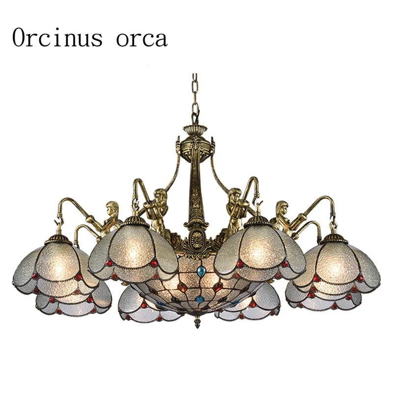 European style luxury retro chandelier living room Mediterranean style rural glass chandelier free shipping