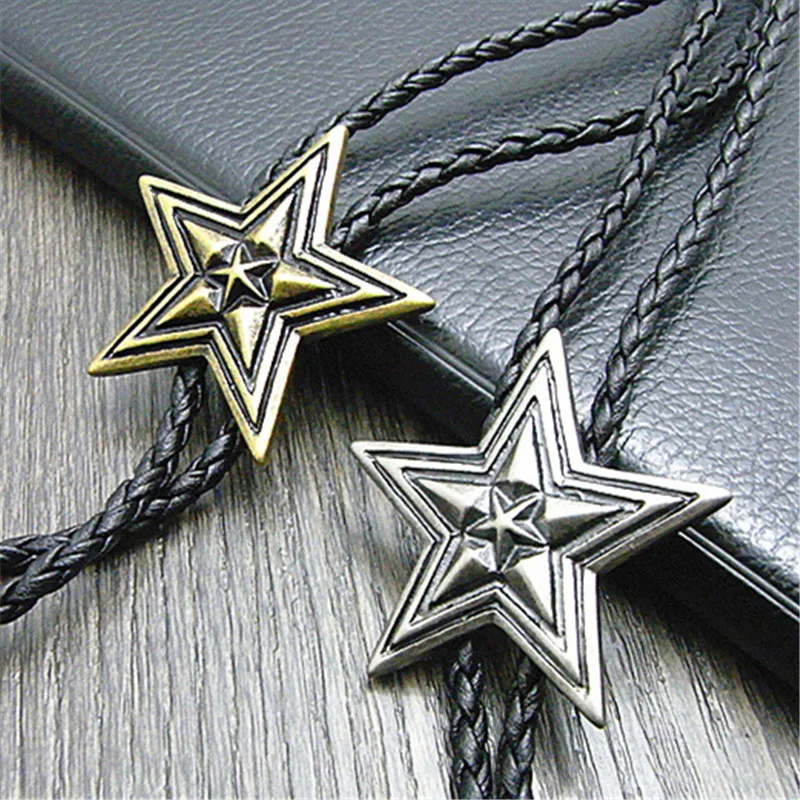 Bolo tie New Pentagram retro shirt chain big star  collar necklaces long neckties pendant