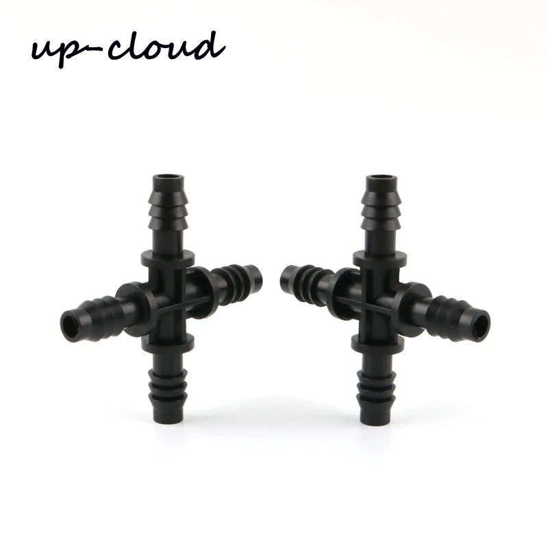 

5pcs UP-CLOUD PE 8/11mm Barbed Cross Connector 3/8 inch Garden Hose 4 Way Joint Garden Irrigation Plant Watering Adapter