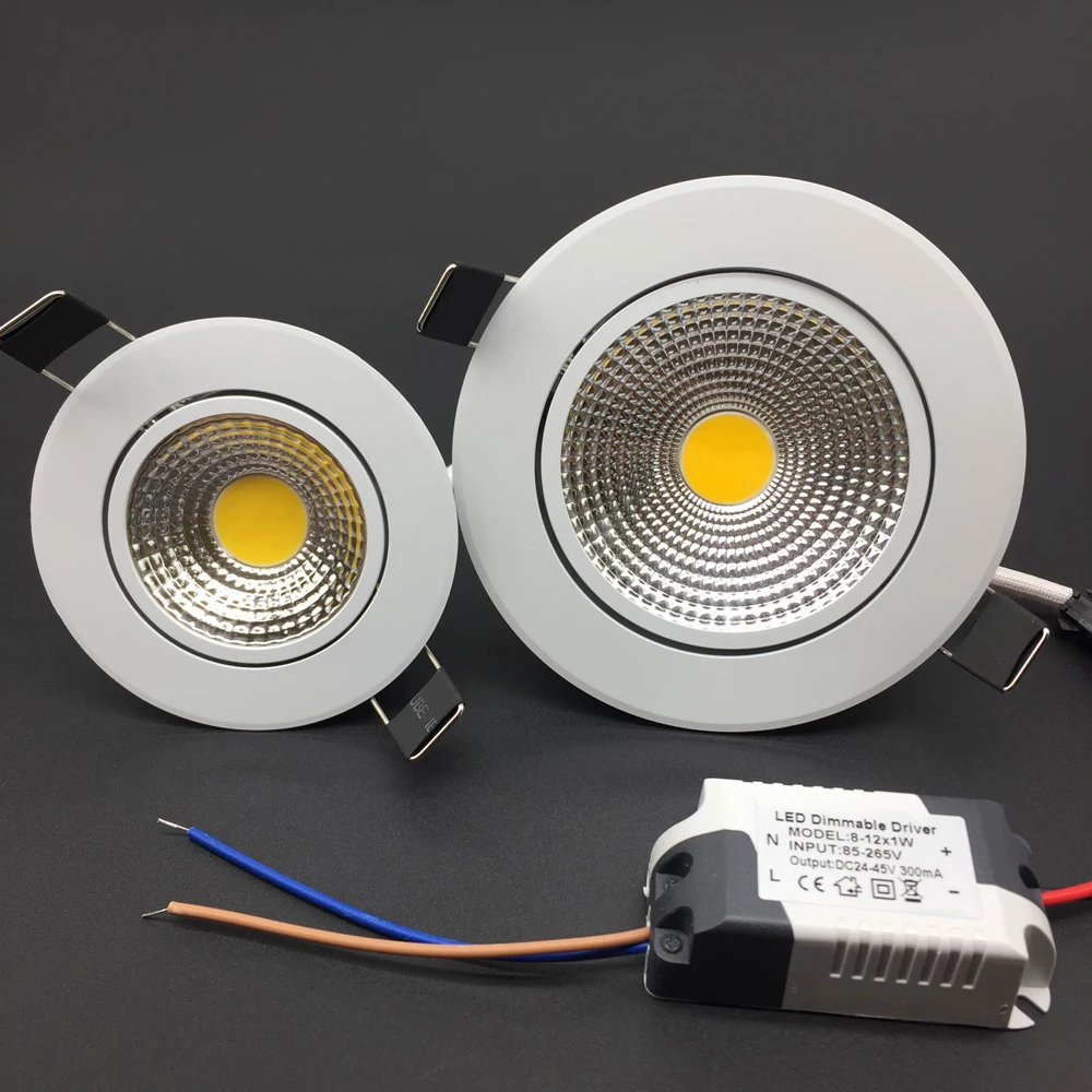 Lâmpada led embutida para teto, cob, 3w, 5w, 7w, 12w, 85-265v, iluminação interna, luz de teto