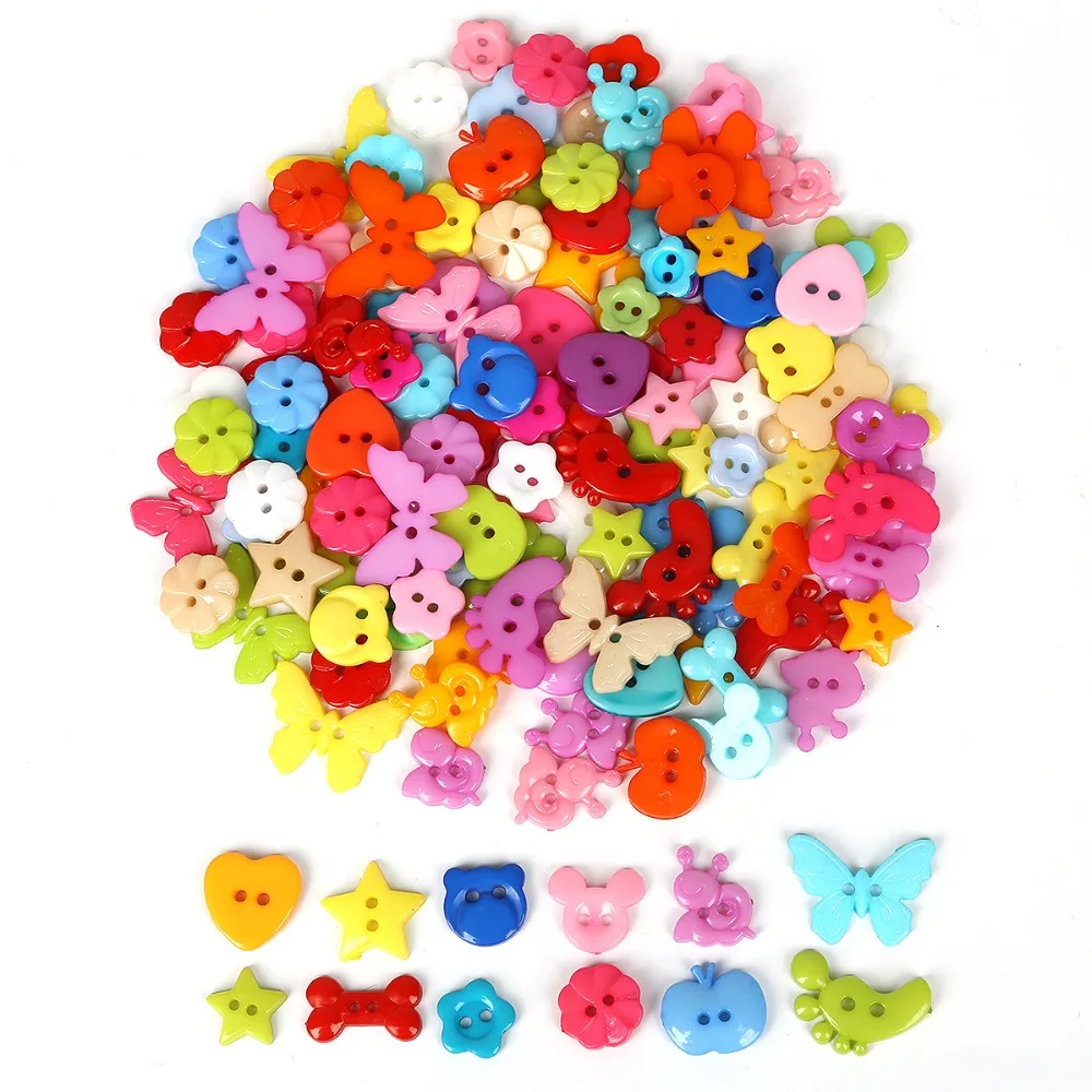 20-200PCS 2-4 Holes Plastic Resin Buttons Kid\'s Apparel Sewing Accessories Multicolor Animal/Flower Mix Shape  DIY scrapbooking