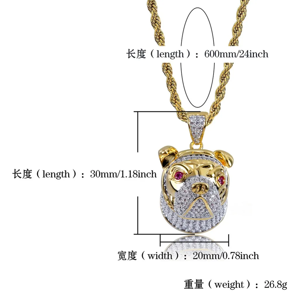 TOPGRILLZ Hip Hop Dog Head Necklace Pendant Charm For Men Women Gold Silver Color Cubic Zircon Jewelry Gifts
