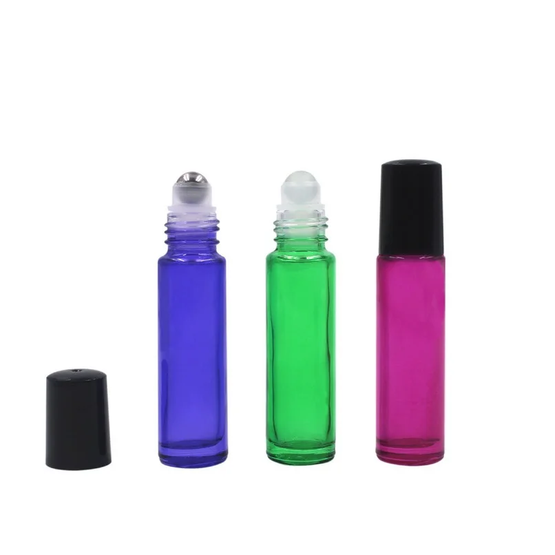 

10ml 1/3oz THICK ROLL ON GLASS BOTTLE Fragrances ESSENTIAL OIL bottle Roller Ball Blue/Green/Pink F201791