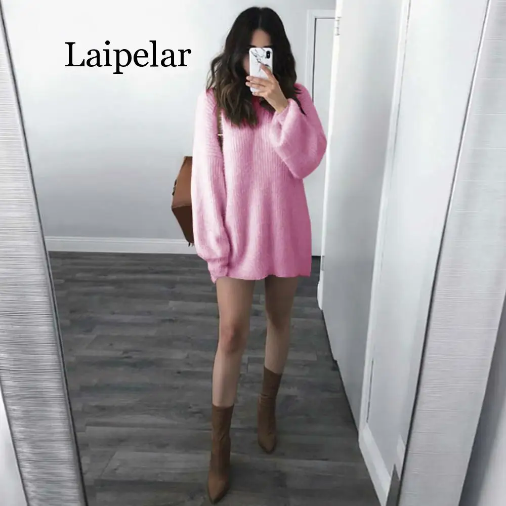 Winter Sweater Women Round O-Neck Loose Knitted Warm Pullover Knit Sweater Large Size Loose Long Sleeves Women Tops Bottom