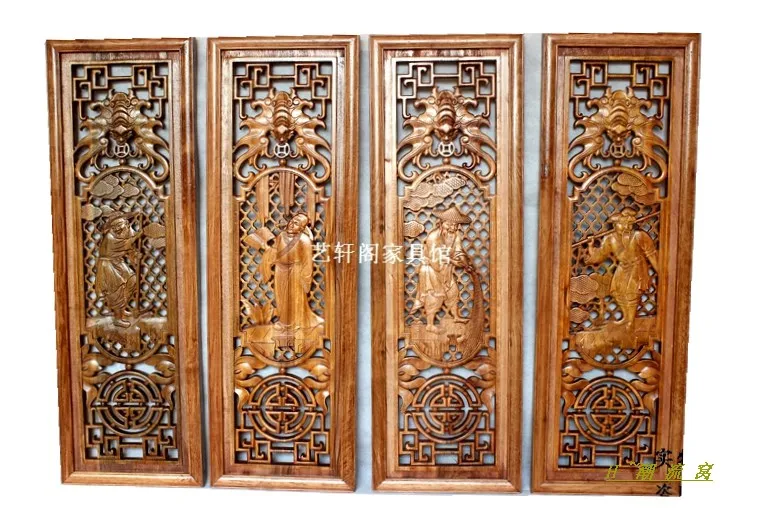 

Dongyang woodcarving gentleman farmer, Chinese antique doors and Windows partition wall hanging screen porch camphorwood pendant