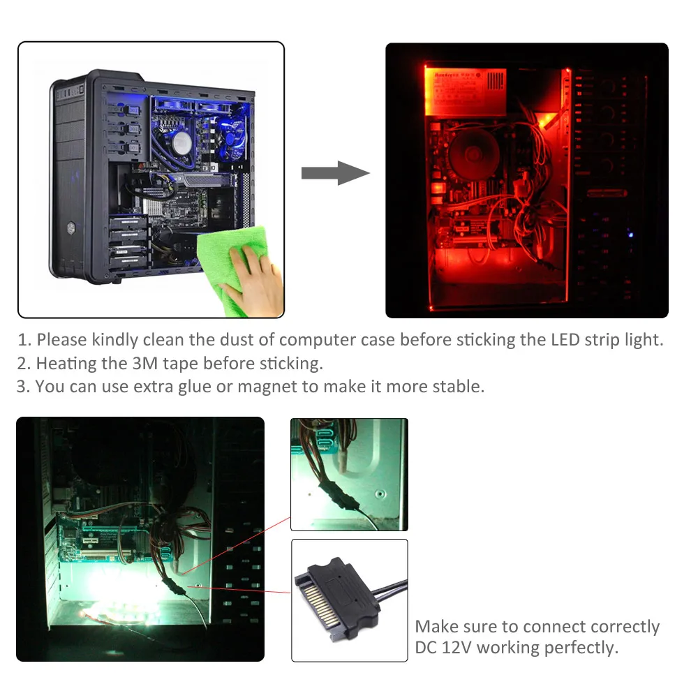 LED Strip Light 12V RGB SMD 5050 RF Wireless Remote SATA Interface 1M 2M LED Stripe Tape Ribbon for PC Computer Case Lighting