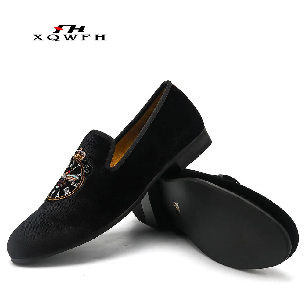 XQWFH Men Shoes Black Spikes New Brand Mens Loafers Luxury Shoes Men Wedding Slip-on Leather Casual Shoes