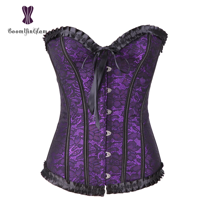 Spandex Material Lavender Slimming Waist Shaper Body Shapewear Voctrian Women Bustier Lace Up Corset Top Size S-XXL 898#