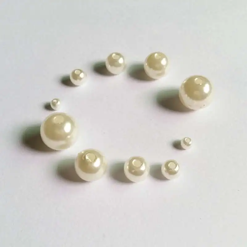 Botones de perlas de imitación blancas, cuentas de plástico para cuello de ropa, accesorios decorativos, Agujero medio, 4mm, 6mm, 8mm, 10mm, 12mm