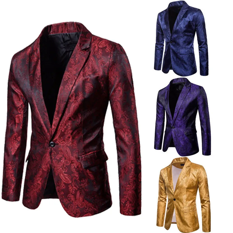 

Stylish Men's Casual Slim Fit Formal One Button Suit Blazer Coat Jacket Tops Gold Red Purple Navy Blue M-3XL