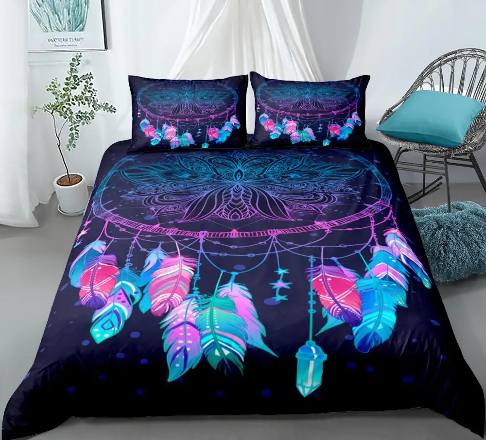 3D Dream Catcher Dark Blue Galaxy Bedding Set Bohemia Duvet Cover Set Masonry Dreamland Digital Printing Bedspread Microfiber