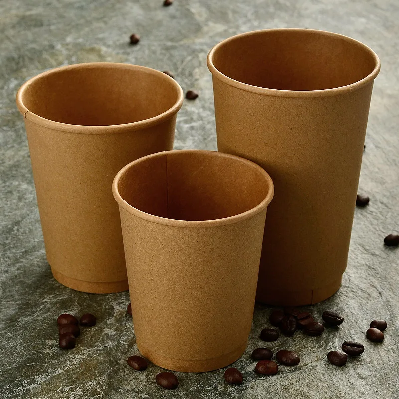 5pcs Disposable Coffee Cups, Double Layer Paper, 8oz 12oz 16oz (240ml - 530ml), Food Grade, Brown