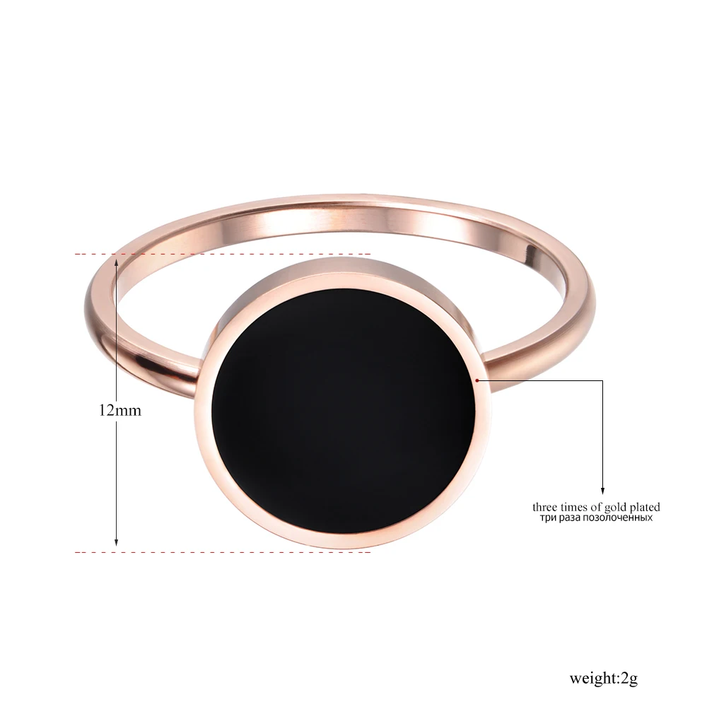 JeeMango Vintage Wedding Ring for Women Minimalist Rose Gold Color Round Acrylic Stone 316L Stainless Steel Rings Jewlery R17041