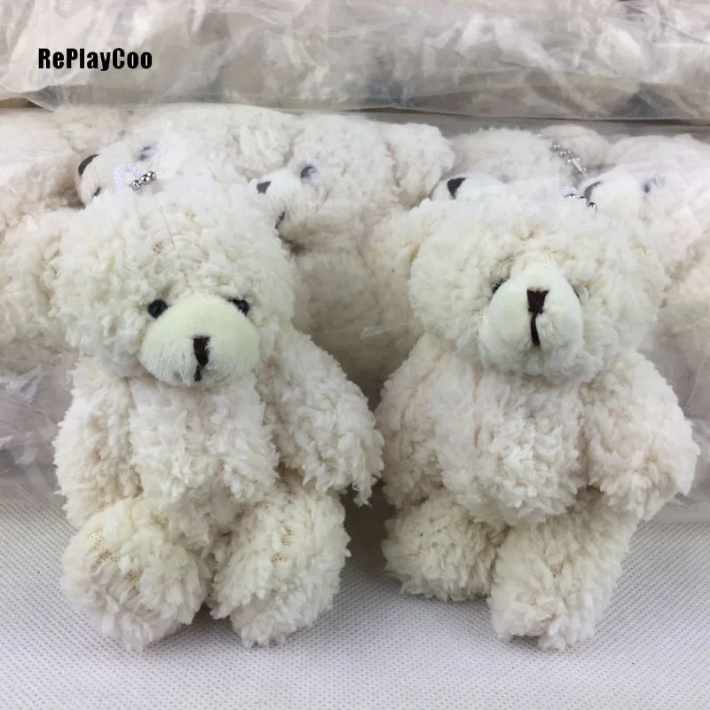 40pcs/lot Mini Joint Te Bear Plush Toys Chain White Bear 12cm Cute Animal for Wedding Peluches Bicho ursinho de pelucia