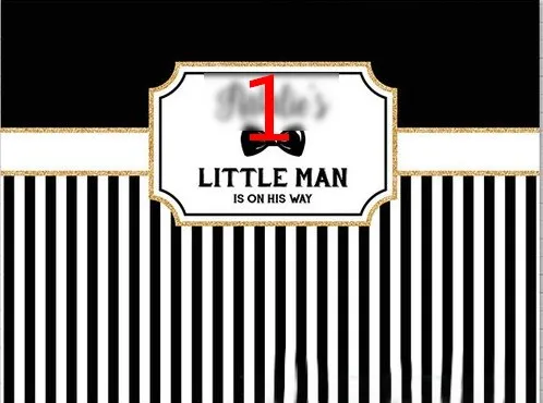 Custom Little Man Mustache Bowtie Black Gold Striped Baby Shower backgrounds   Computer print party photo backdrop