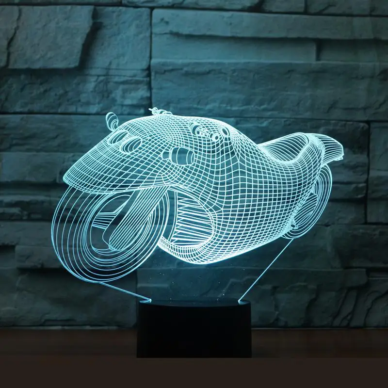 

New Motorcycles 3d Lights 7 Colorful Remote Control 3d Lights Acrylic Visual Light Novelty Luminaria Led Usb Kids Lamp