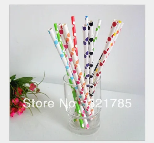 50 PCS/2 Pack Colorful Big Polka Dot Pattern Paper Straws Biodegradable Drinking Wedding Party