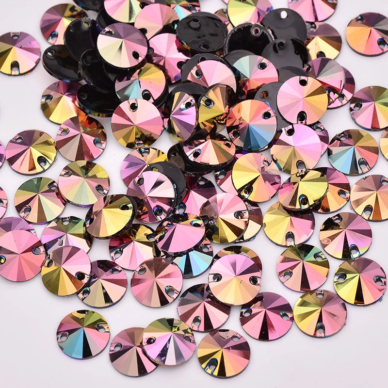 JUNAO High Quality 10 12 16 18mm Sewing Crystal AB Rivoli Rhinestones Flat Back Resin Gems Stones Sew On Round Strass Applique