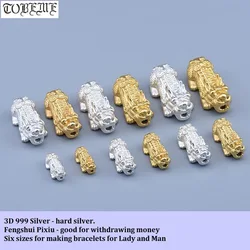 3D 100% 999 Silver Pixiu Beads Real Pure Silver Lucky Fengshui Pixiu Beads Wealth Piyao Beads Good Luck for Wealth DIY Jewelery
