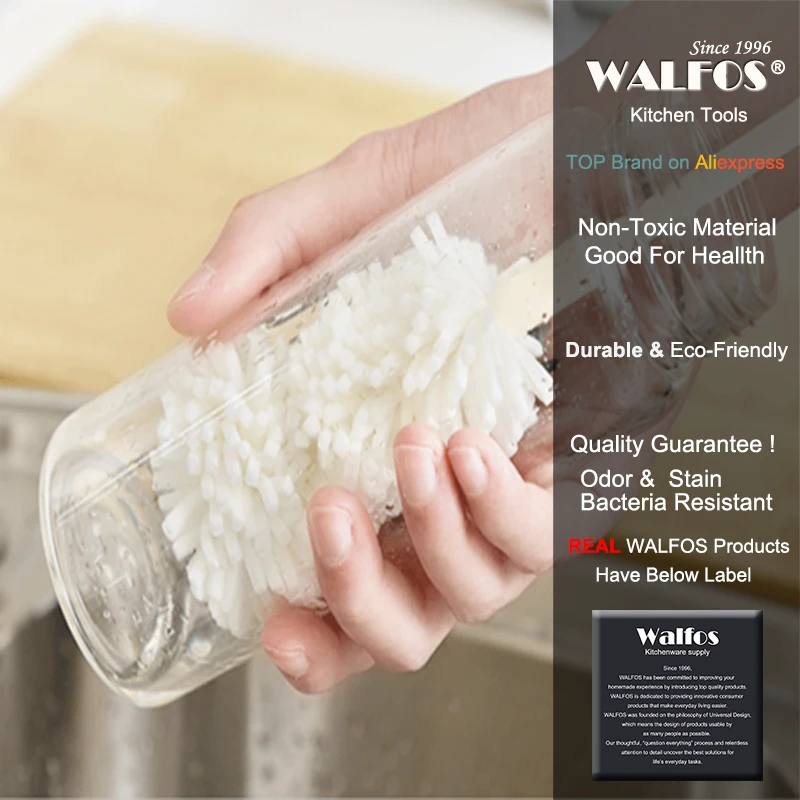 WALFOS 1 Piece Sponge Convenient Bottle Cleaning Brushes Glass Bottle Cups Long Handle Brush Kitchen Cup Brush