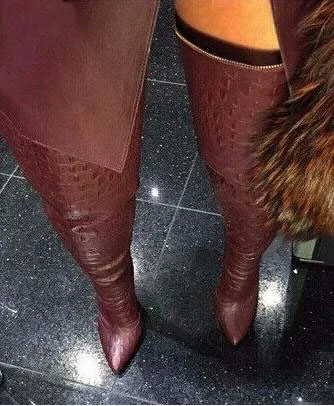 Winter Women Alligator Sexy Over The Knee High Boots Crocodile Thigh High Booties Female Fashion High Heel Shoes Woman 2017 Boot