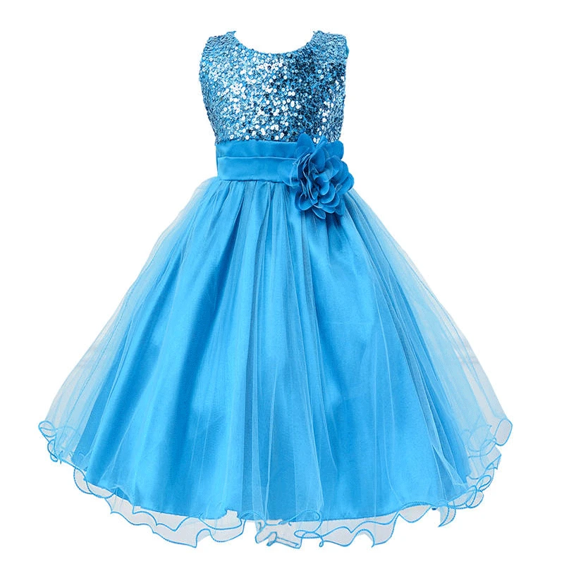 Hot Sale Baby Girl Flower sequins Dress Party Princess Dress Children kids clothes 9 colors 3-14yrs Flower Girl Dress