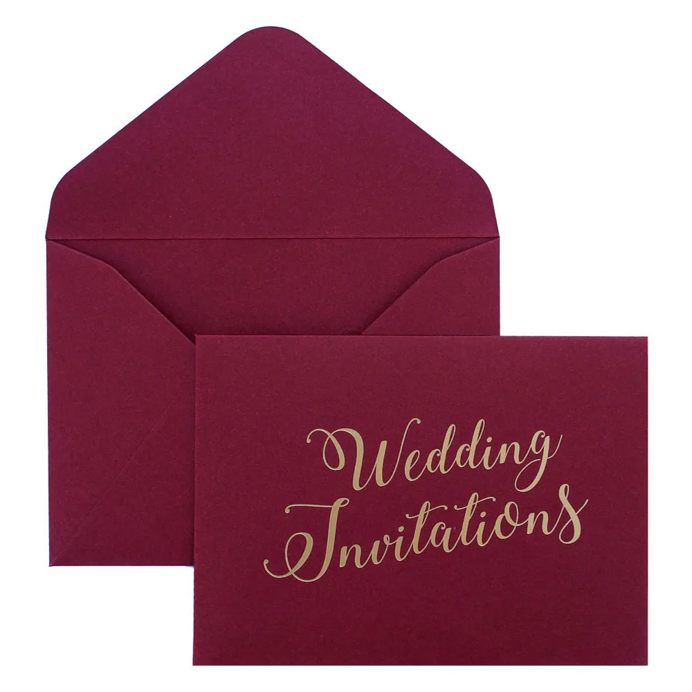 Picky Bride Burgundy Wedding Invitations Envelope Pearl Paper Envelopes Elegant Hot Stamping Invitation Envelope - Set of 100pcs