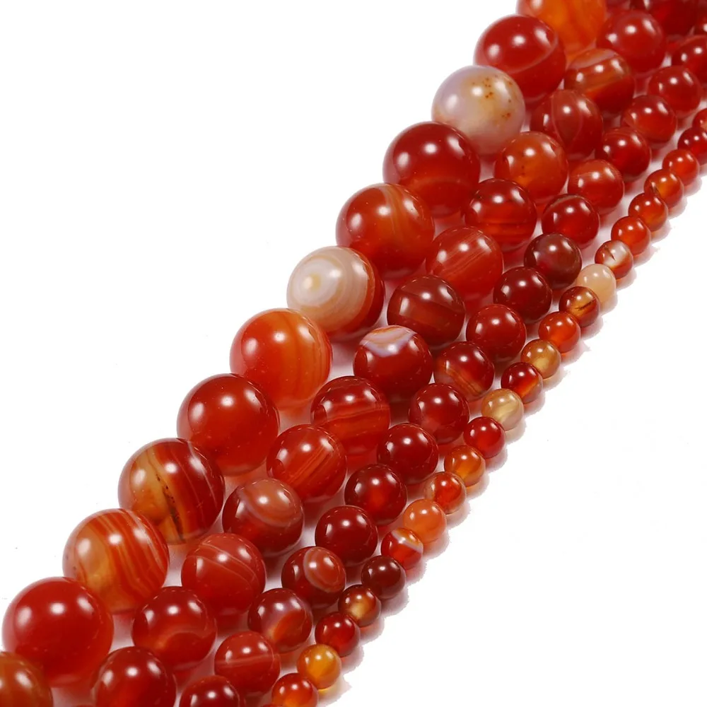 1strand/lot Red Beads Round Carnelian Natural Banded Agat Natural Stone Charm Beads For Jewelry Making DIY Bracelet Necklace