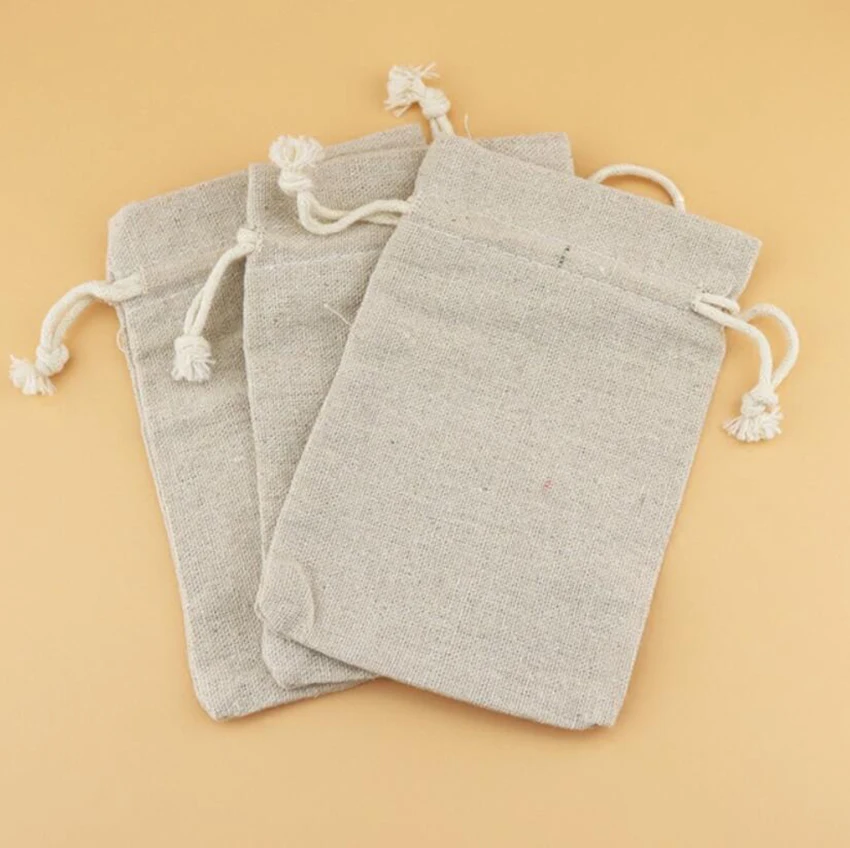 50 Stück Leinenbeutel mit Kordelzug, Schmuckbeutel, Kosmetik/Aufbewahrung/Hochzeit/Verpackung/Geschenk/Ohrringe/Perlensack, natürliches Farbdruck-Logo – Detail 3