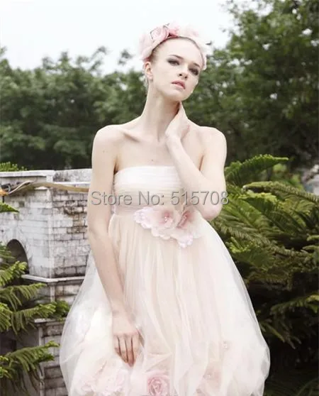 Vestido de baile rosa sin tirantes, hecho a mano, flor, sin mangas, para fiesta, graduación, 2015