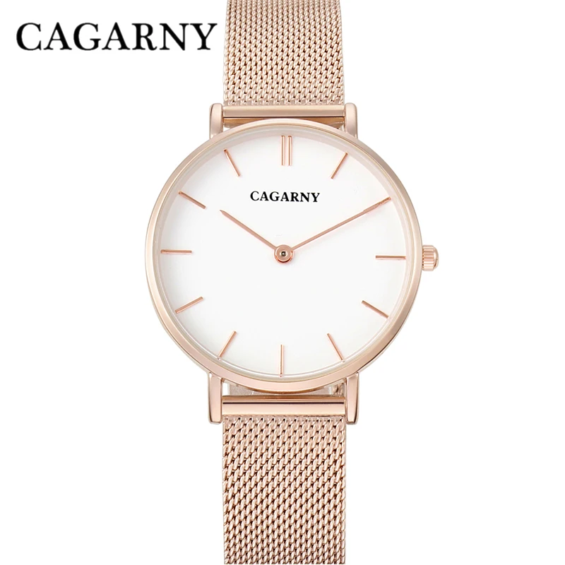 

Watch Women Rose Gold Luxury Brand Cagarny Women's Wastches Fashion Quartz Wristwatches Steel Mesh Bracelet Watch Montre Femme