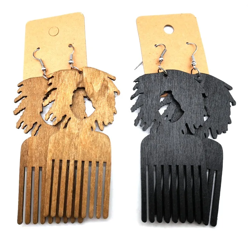 afro hair Girl Wooden Earrings can mixed 2 colors