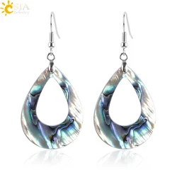 CSJA Natural Abalone Shell Earring Bead Gem Stones Pendant Pear Shape Water Drop Hook Earring for Women Fashion Jewelry E903