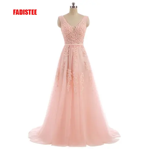 Pink Lace V-Neck Evening Dress FADISTEE
