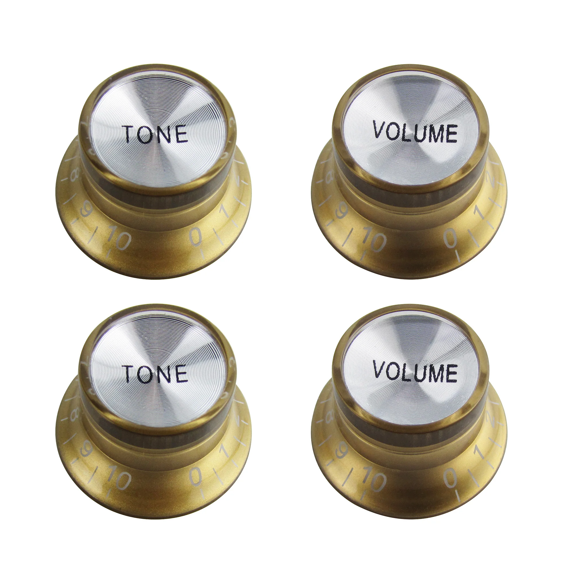 FLEOR 4PCS Top Hat Knobs 2T2V Tone Volume Speed Control Guitar Knobs Gold for LP Guitar Parts