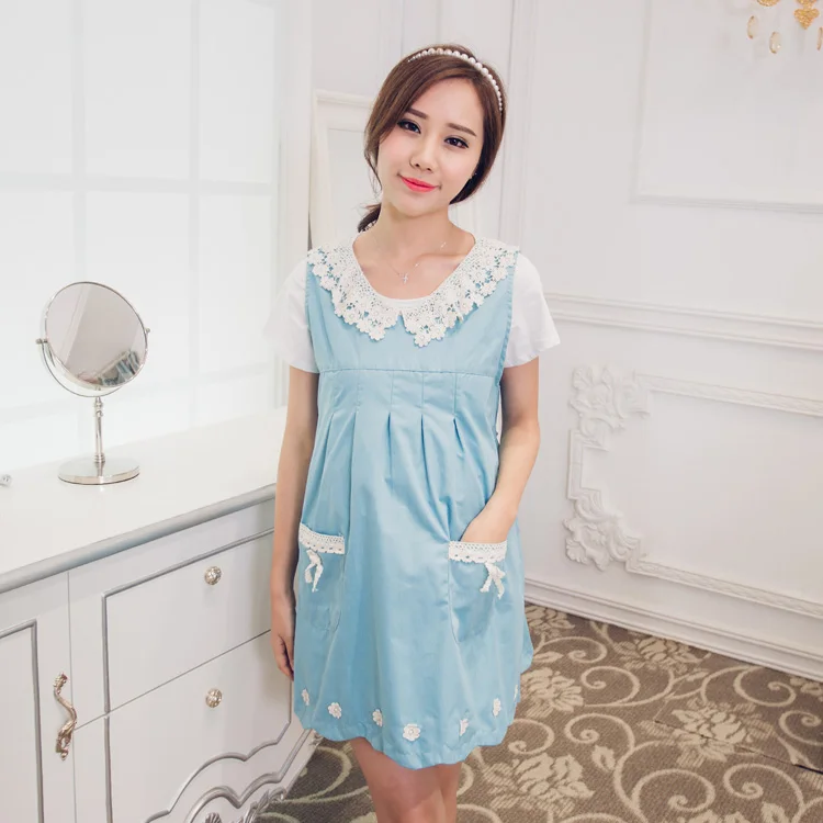 

Korean genuine genuine metal suits lace dress with pocket fashion maternity dress