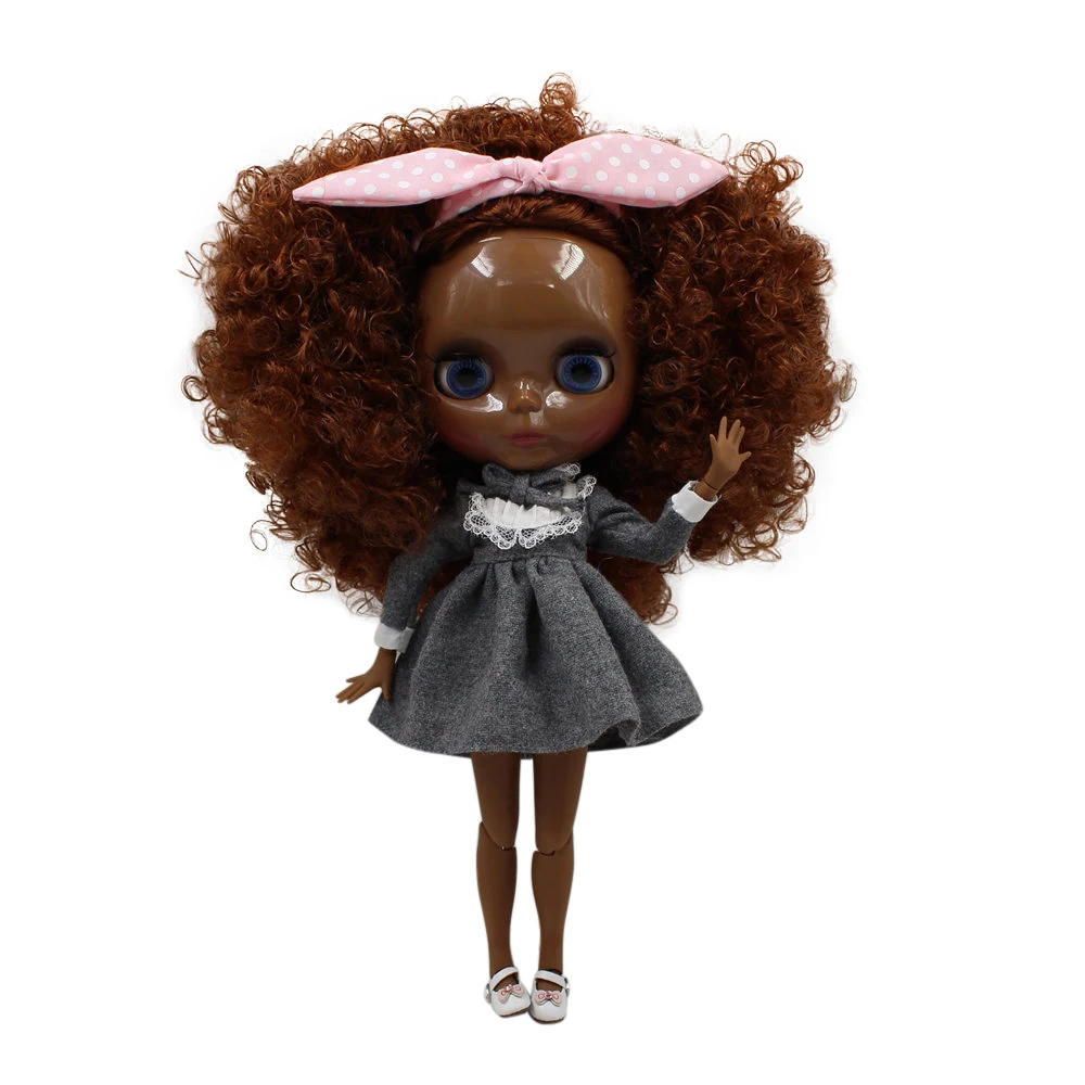 

ICY DBS Blyth doll super black skin tone darkest skin black mix big brown hair nude joint body 280BLQE965 1/6 bjd