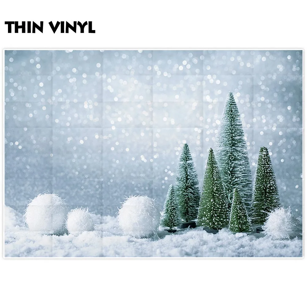 Фон Funnytree для детской фотосъемки с изображением белого снега и зеленых деревьев