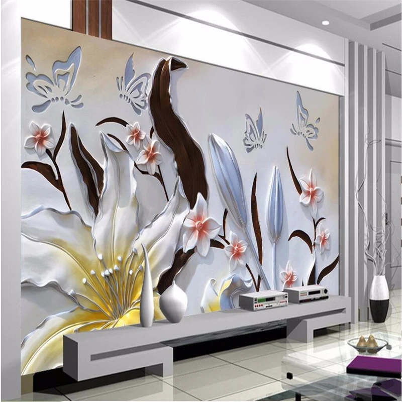 

beibehang painting background photography Plum relief minimalist style lily hotel badroom wall wallpaper mural for living room