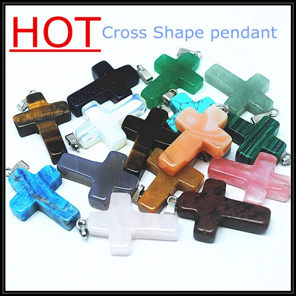 5 Stuks Natuur Gem Steen Kruis Vorm Nieuwe Hanger Charmes Sieraden Christenen Maat 18X25Mm Diy Bevindingen Gratis Verzending