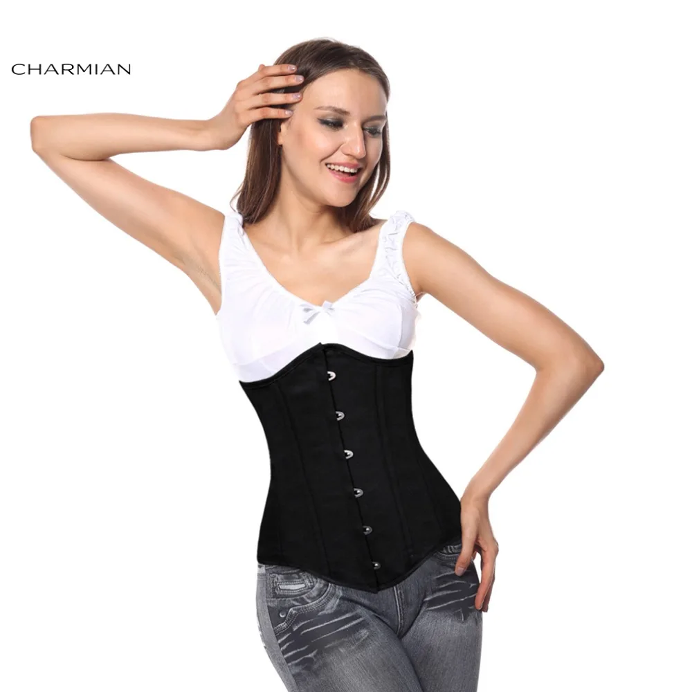 Charmian Women Underbust corsetto 26 broccato disossato in acciaio Torso lungo Plus Size allenamento in vita Cincher clessidra Body Shaper corsetti